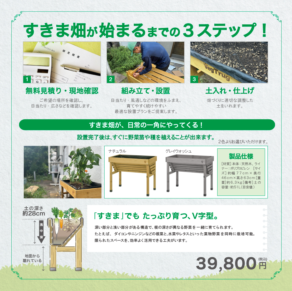すきま畑の導入手順を紹介する3ステップ。見積りから設置、土入れまでの流れを写真付きで説明